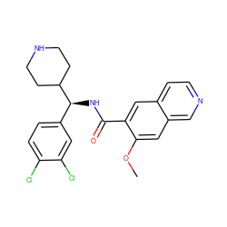 COc1cc2cnccc2cc1C(=O)N[C@@H](c1ccc(Cl)c(Cl)c1)C1CCNCC1 ZINC000072178697