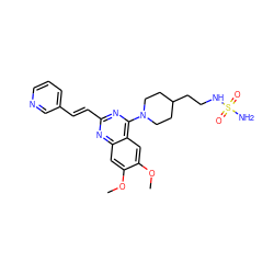 COc1cc2nc(/C=C/c3cccnc3)nc(N3CCC(CCNS(N)(=O)=O)CC3)c2cc1OC ZINC000071295592