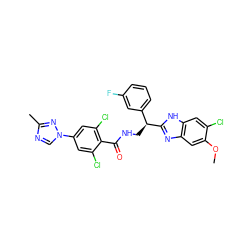 COc1cc2nc([C@@H](CNC(=O)c3c(Cl)cc(-n4cnc(C)n4)cc3Cl)c3cccc(F)c3)[nH]c2cc1Cl ZINC000473156986