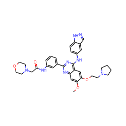 COc1cc2nc(-c3cccc(NC(=O)CN4CCOCC4)c3)nc(Nc3ccc4[nH]ncc4c3)c2cc1OCCN1CCCC1 ZINC000116940506
