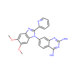 COc1cc2nc(-c3ccccn3)n(-c3ccc4c(N)nc(N)nc4c3)c2cc1OC ZINC000103247268