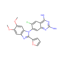 COc1cc2nc(-c3ccco3)n(-c3cc4nc(N)nc(N)c4cc3Cl)c2cc1OC ZINC000103247264