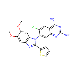 COc1cc2nc(-c3cccs3)n(-c3cc4nc(N)nc(N)c4cc3Cl)c2cc1OC ZINC000103249559