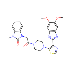 COc1cc2nc(-c3ncsc3N3CCN(C(=O)Cn4c(=O)n(C)c5ccccc54)CC3)[nH]c2cc1OC ZINC000143743136