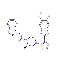 COc1cc2nc(-c3ncsc3N3CCN(C(=O)Cn4cnc5cccnc54)[C@H](C)C3)[nH]c2cc1OC ZINC000143740347