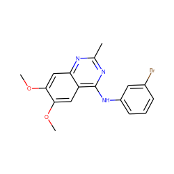 COc1cc2nc(C)nc(Nc3cccc(Br)c3)c2cc1OC ZINC000013528712