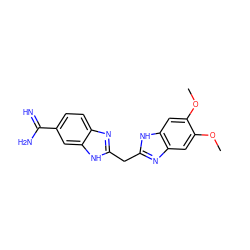 COc1cc2nc(Cc3nc4ccc(C(=N)N)cc4[nH]3)[nH]c2cc1OC ZINC000028569822