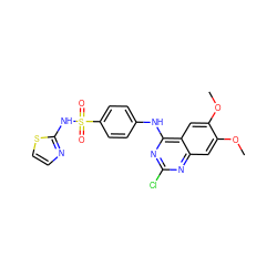 COc1cc2nc(Cl)nc(Nc3ccc(S(=O)(=O)Nc4nccs4)cc3)c2cc1OC ZINC000011756837