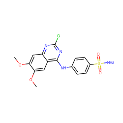 COc1cc2nc(Cl)nc(Nc3ccc(S(N)(=O)=O)cc3)c2cc1OC ZINC000011756387