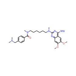 COc1cc2nc(N(C)CCCCCCN(C)C(=O)c3ccc(CN(C)C)cc3)nc(N)c2cc1OC ZINC000013782118