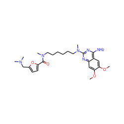 COc1cc2nc(N(C)CCCCCCN(C)C(=O)c3ccc(CN(C)C)o3)nc(N)c2cc1OC ZINC000013782110