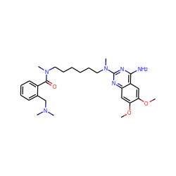 COc1cc2nc(N(C)CCCCCCN(C)C(=O)c3ccccc3CN(C)C)nc(N)c2cc1OC ZINC000013782113