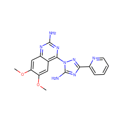 COc1cc2nc(N)nc(-n3nc(-c4ccccn4)nc3N)c2cc1OC ZINC000653689435