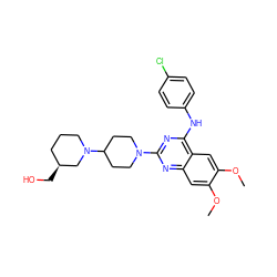 COc1cc2nc(N3CCC(N4CCC[C@H](CO)C4)CC3)nc(Nc3ccc(Cl)cc3)c2cc1OC ZINC000040973763