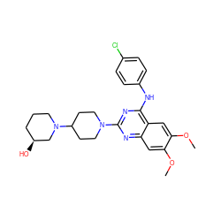 COc1cc2nc(N3CCC(N4CCC[C@H](O)C4)CC3)nc(Nc3ccc(Cl)cc3)c2cc1OC ZINC000040954365