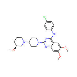COc1cc2nc(N3CCC(N4CCC[C@H](OC)C4)CC3)nc(Nc3ccc(Cl)cc3)c2cc1OC ZINC000040430778