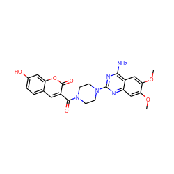 COc1cc2nc(N3CCN(C(=O)c4cc5ccc(O)cc5oc4=O)CC3)nc(N)c2cc1OC ZINC000199429559