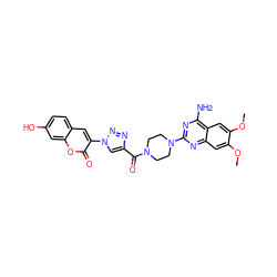 COc1cc2nc(N3CCN(C(=O)c4cn(-c5cc6ccc(O)cc6oc5=O)nn4)CC3)nc(N)c2cc1OC ZINC000199430224