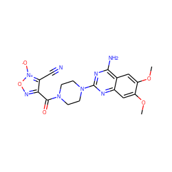 COc1cc2nc(N3CCN(C(=O)c4no[n+]([O-])c4C#N)CC3)nc(N)c2cc1OC ZINC000013744945