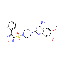 COc1cc2nc(N3CCN(S(=O)(=O)c4nonc4-c4ccccc4)CC3)nc(N)c2cc1OC ZINC000027555818