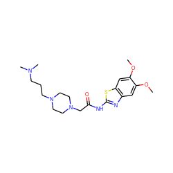 COc1cc2nc(NC(=O)CN3CCN(CCCN(C)C)CC3)sc2cc1OC ZINC001772636024