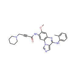 COc1cc2nc(Nc3ccccc3C)c3cncn3c2cc1NC(=O)C#CCN1CCCCC1 ZINC000073165860