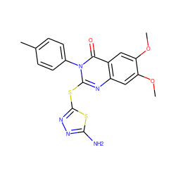 COc1cc2nc(Sc3nnc(N)s3)n(-c3ccc(C)cc3)c(=O)c2cc1OC ZINC000299832740