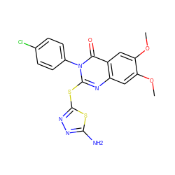 COc1cc2nc(Sc3nnc(N)s3)n(-c3ccc(Cl)cc3)c(=O)c2cc1OC ZINC000299835967