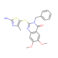 COc1cc2nc(Sc3sc(N)nc3C)n(Cc3ccccc3)c(=O)c2cc1OC ZINC000299825486