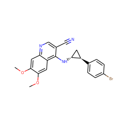 COc1cc2ncc(C#N)c(N[C@@H]3C[C@H]3c3ccc(Br)cc3)c2cc1OC ZINC000028952960