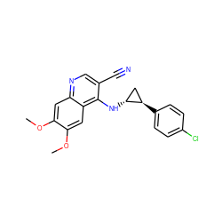 COc1cc2ncc(C#N)c(N[C@@H]3C[C@H]3c3ccc(Cl)cc3)c2cc1OC ZINC000028952946