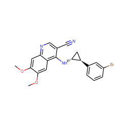 COc1cc2ncc(C#N)c(N[C@@H]3C[C@H]3c3cccc(Br)c3)c2cc1OC ZINC000028952974