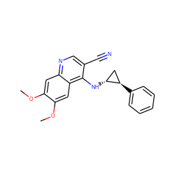 COc1cc2ncc(C#N)c(N[C@@H]3C[C@H]3c3ccccc3)c2cc1OC ZINC000028952901