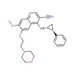 COc1cc2ncc(C#N)c(N[C@@H]3C[C@H]3c3ccccc3)c2cc1OCCN1CCOCC1 ZINC000028952909