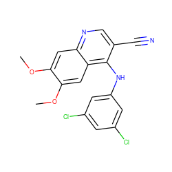 COc1cc2ncc(C#N)c(Nc3cc(Cl)cc(Cl)c3)c2cc1OC ZINC000013862209