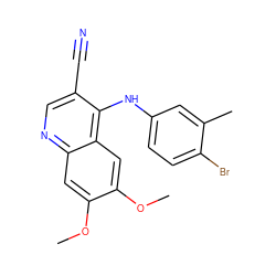 COc1cc2ncc(C#N)c(Nc3ccc(Br)c(C)c3)c2cc1OC ZINC000003815369