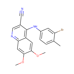 COc1cc2ncc(C#N)c(Nc3ccc(C)c(Br)c3)c2cc1OC ZINC000013812950