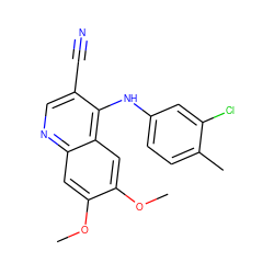 COc1cc2ncc(C#N)c(Nc3ccc(C)c(Cl)c3)c2cc1OC ZINC000013812962