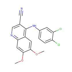 COc1cc2ncc(C#N)c(Nc3ccc(Cl)c(Cl)c3)c2cc1OC ZINC000013862210