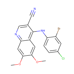 COc1cc2ncc(C#N)c(Nc3ccc(Cl)cc3Br)c2cc1OC ZINC000013862211
