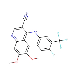 COc1cc2ncc(C#N)c(Nc3ccc(F)c(C(F)(F)F)c3)c2cc1OC ZINC000003815294