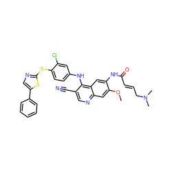 COc1cc2ncc(C#N)c(Nc3ccc(Sc4ncc(-c5ccccc5)s4)c(Cl)c3)c2cc1NC(=O)/C=C/CN(C)C ZINC000028112359