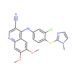 COc1cc2ncc(C#N)c(Nc3ccc(Sc4nccn4C)c(Cl)c3)c2cc1OC ZINC000040395585