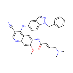 COc1cc2ncc(C#N)c(Nc3ccc4c(cnn4Cc4ccccc4)c3)c2cc1NC(=O)/C=C/CN(C)C ZINC000028119421