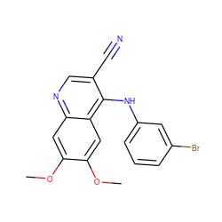 COc1cc2ncc(C#N)c(Nc3cccc(Br)c3)c2cc1OC ZINC000003815300