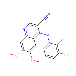 COc1cc2ncc(C#N)c(Nc3cccc(Br)c3C)c2cc1OC ZINC000003815399