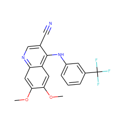 COc1cc2ncc(C#N)c(Nc3cccc(C(F)(F)F)c3)c2cc1OC ZINC000013812926