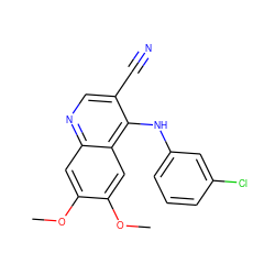 COc1cc2ncc(C#N)c(Nc3cccc(Cl)c3)c2cc1OC ZINC000003815298