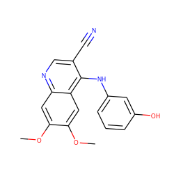 COc1cc2ncc(C#N)c(Nc3cccc(O)c3)c2cc1OC ZINC000013812941