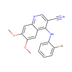 COc1cc2ncc(C#N)c(Nc3ccccc3Br)c2cc1OC ZINC000013812973